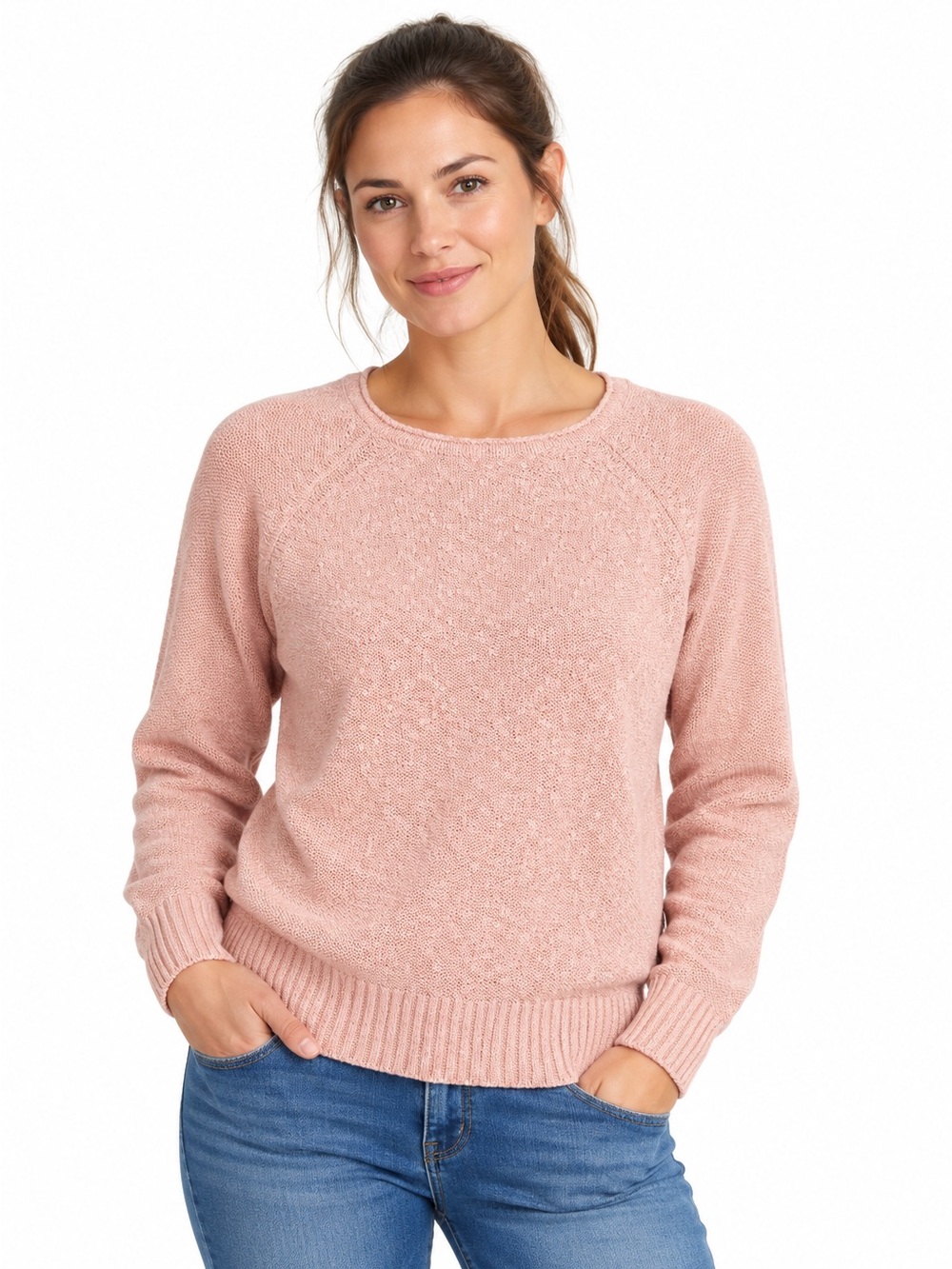 L.L.Bean 100% cotton textured knit sweater rolled neck pullover women's size M
